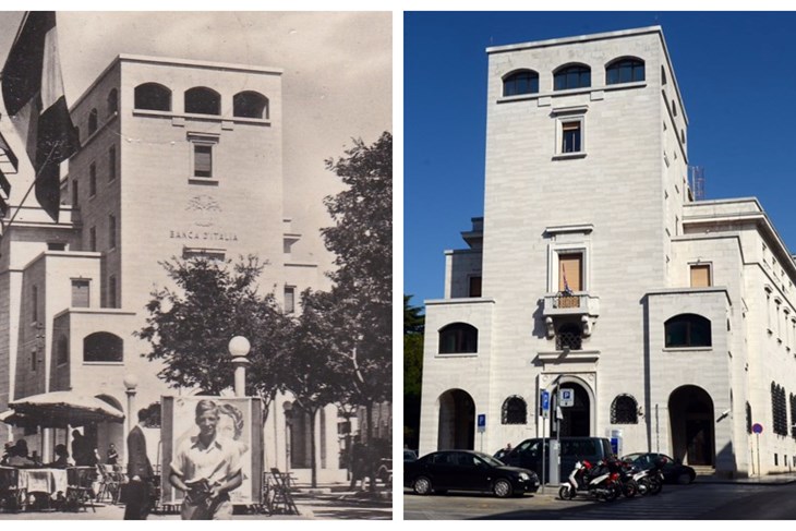 Zgrada banke Italije 1941. godine kada je otvorena i danas kada je zgrada FINE